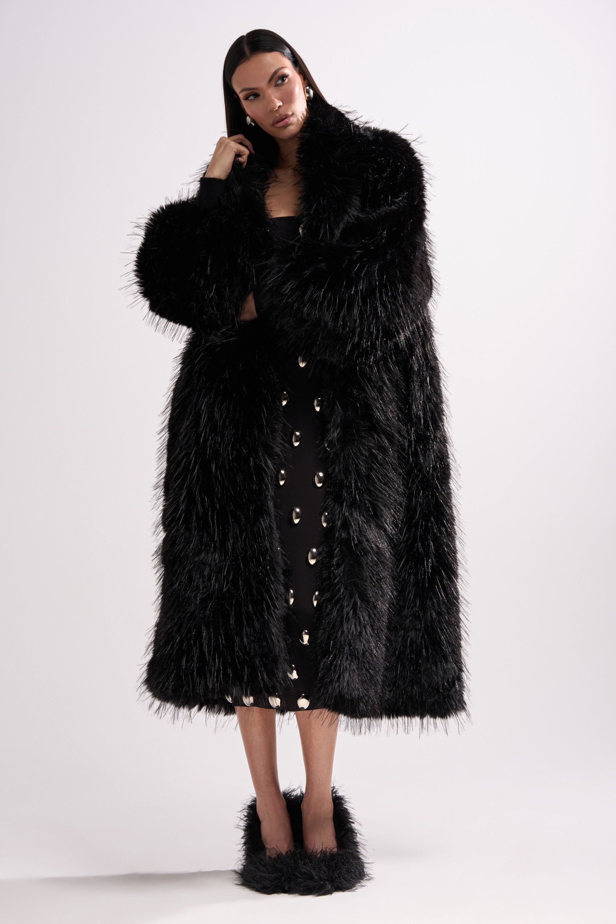 TSUNAMI FAUX FUR COAT IN BLACK