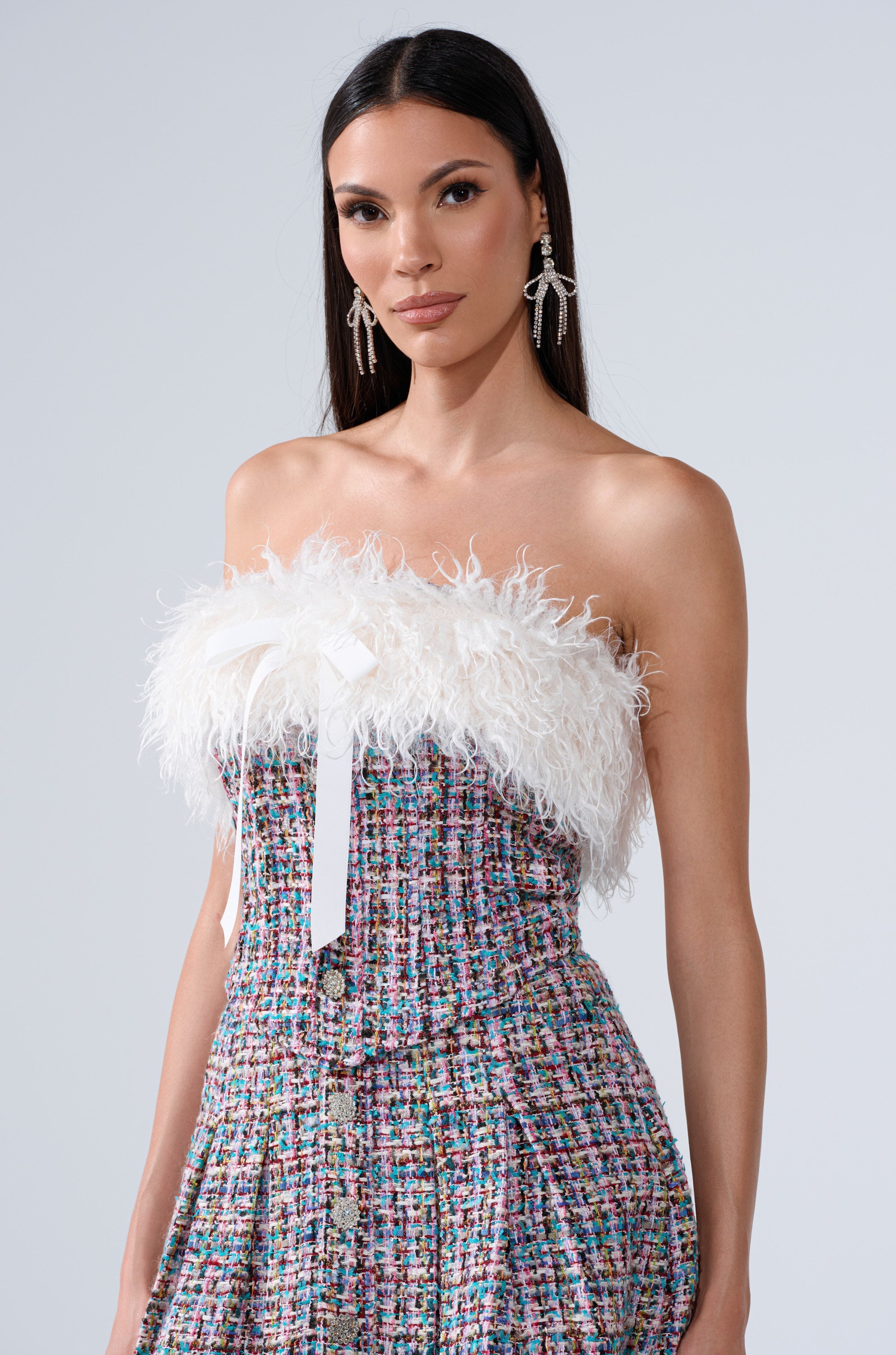 FUR TRIM TWEED CORSET