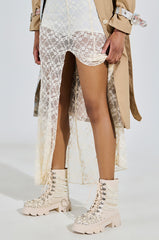 AZALEA WANG TWINKLEY BONE PEARL EMBELLISHED COMBAT BOOTIE