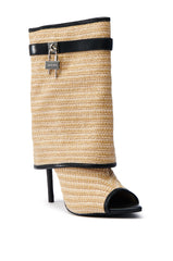 AZALEA WANG TYLOR BEIGE WOVEN BOOTIE