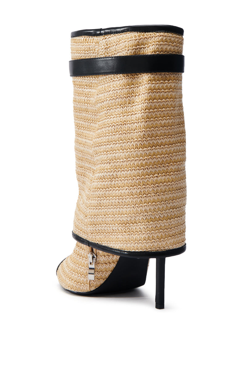 AZALEA WANG TYLOR BEIGE WOVEN BOOTIE
