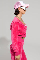 VELOUR GALORE FITTED ZIP UP IN PINK