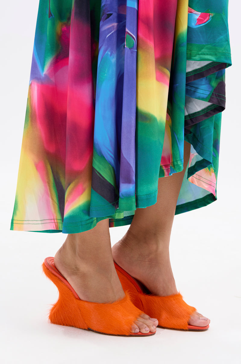 AZALEA WANG VASA ORANGE FURRY WEDGE SANDAL