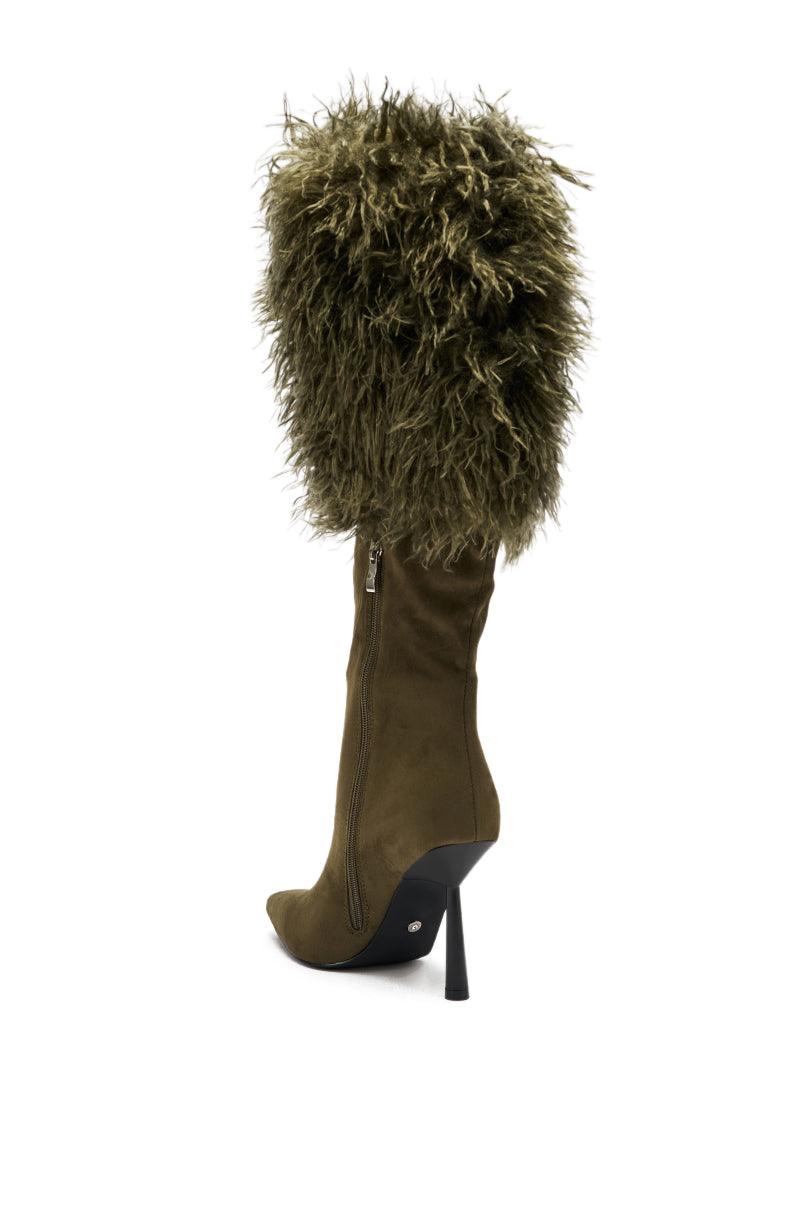 AZALEA WANG VENDRISS OLIVE STILETTO FUR BOOTIE