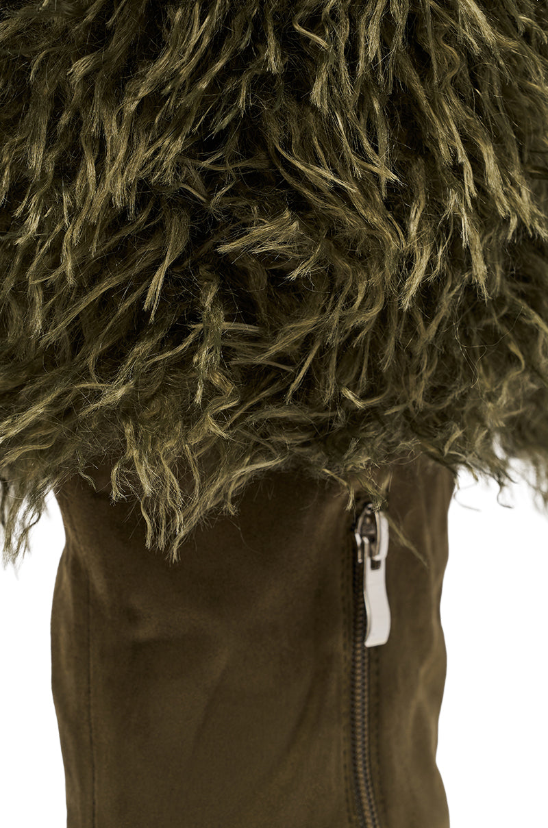 AZALEA WANG VENDRISS OLIVE STILETTO FUR BOOTIE