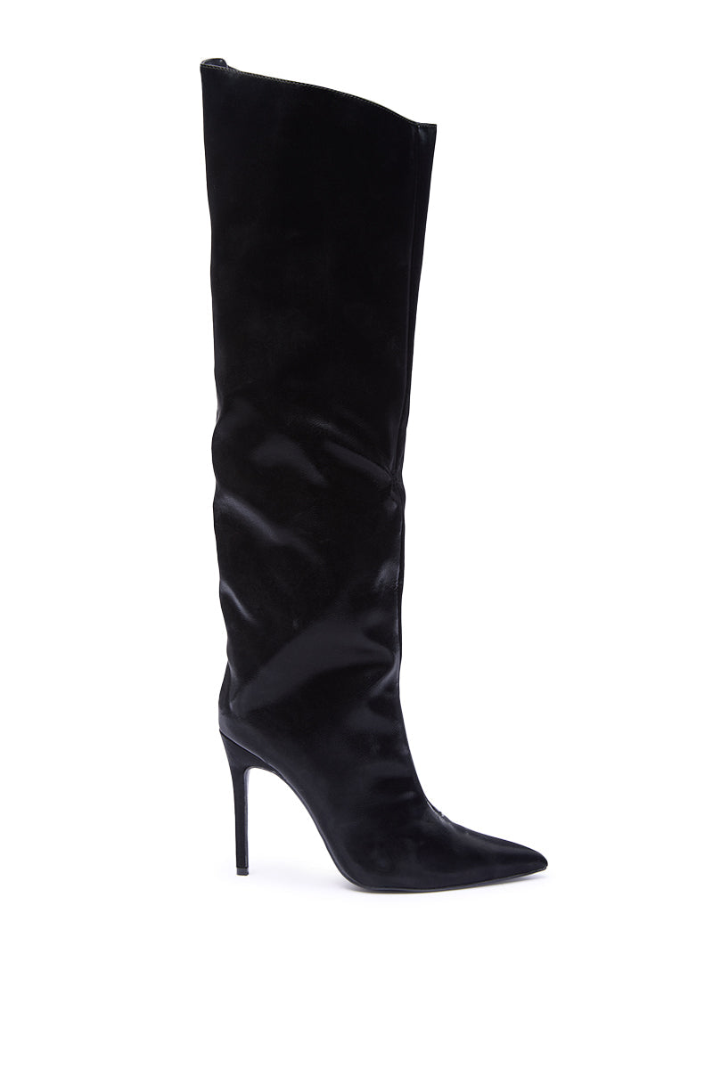 AZALEA WANG VIETTA BLACK LIQUID LUXE STILETTO BOOT IN BLACK