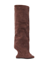AZALEA WANG VINCENT BROWN SUEDE OPEN TOE BOOT