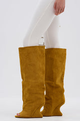 AZALEA WANG VINCENT MUSTARD SUEDE OPEN TOE BOOT