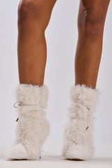 AZALEA WANG VITYA IVORY FUR BOOTIE