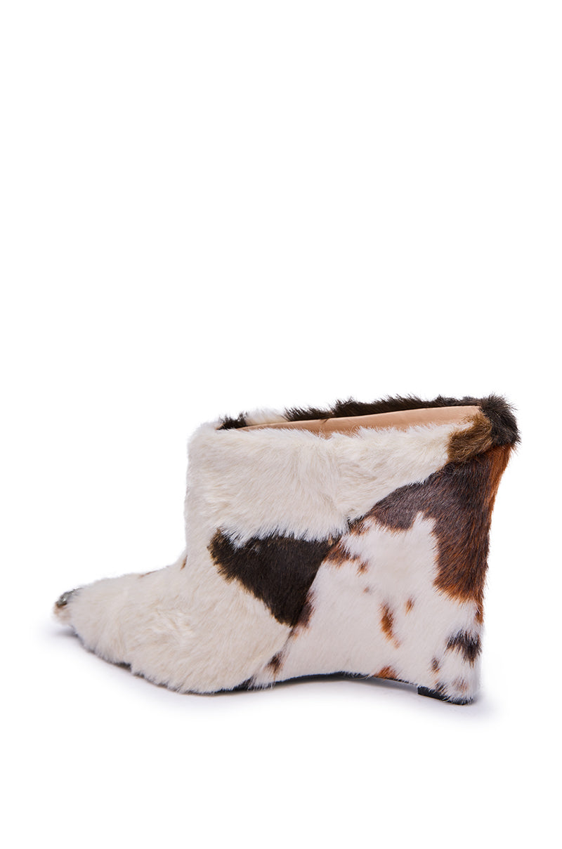 AZALEA WANG WAFIYA MULTI WEDGE COW PATTERN FURRY PUMP
