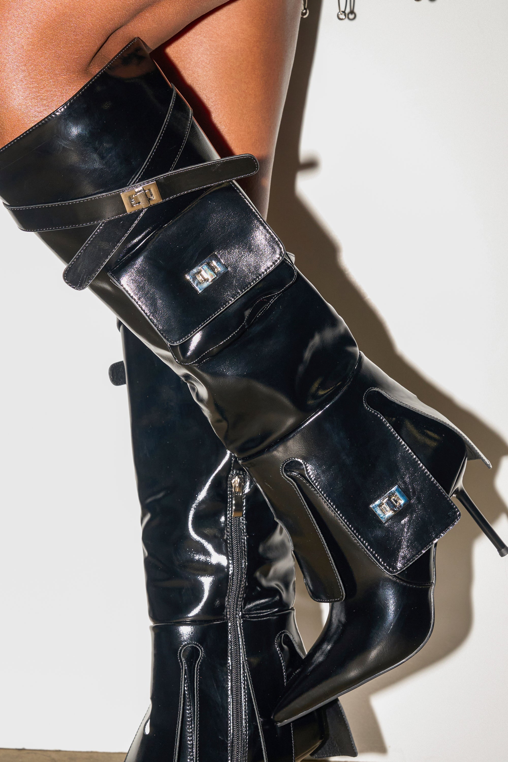 AZALEA WANG WATERS BLACK STILETTO BOOT WITH POCKETS