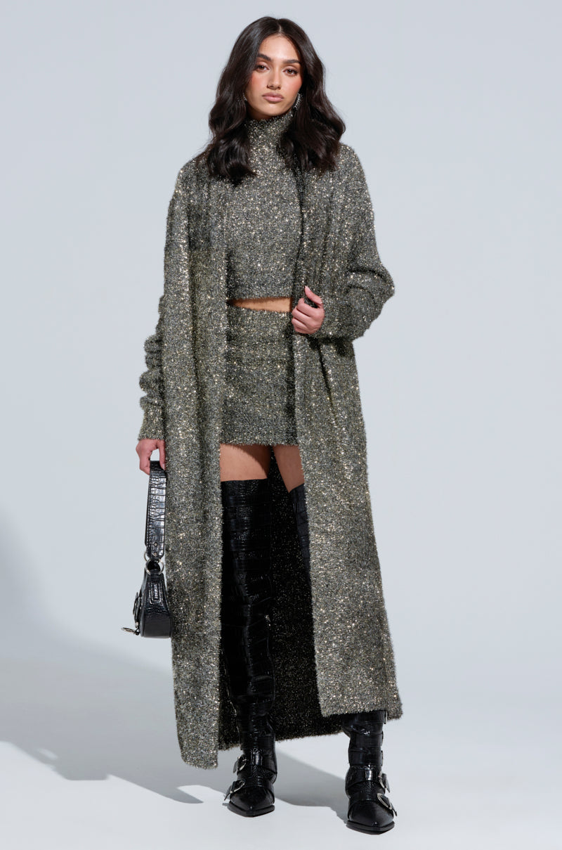 WRAPPED IN GOLD CROPPED MOCK NECK SWEATER