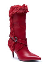 AZALEA WANG WYLDER RED FUR BOOTIE