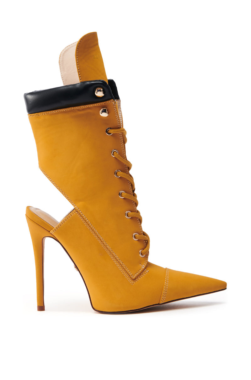 AZALEA WANG XIOMARA YELLOW LACE UP STILETTO BOOTIE