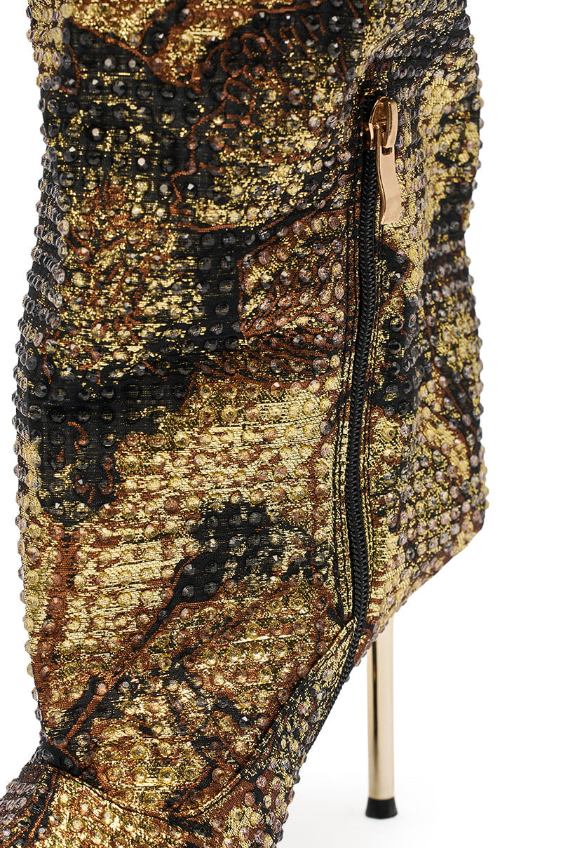 AZALEA WANG YARDLEY MULTI GOLD RHINESTONE COVERED OPEN TOE BOOT