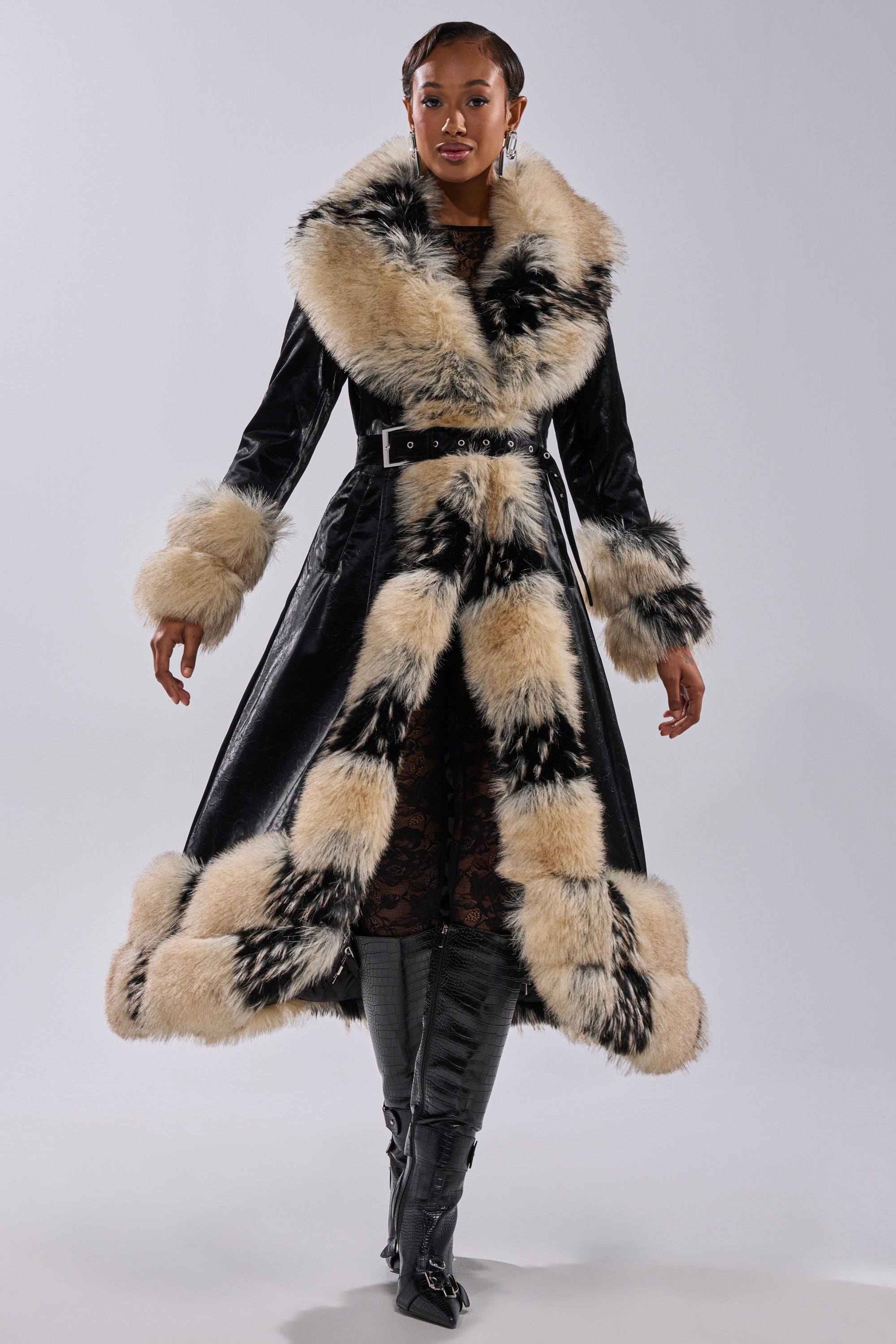 VIVIAN FUR TRIM TRENCH IN LIQUID VELVET