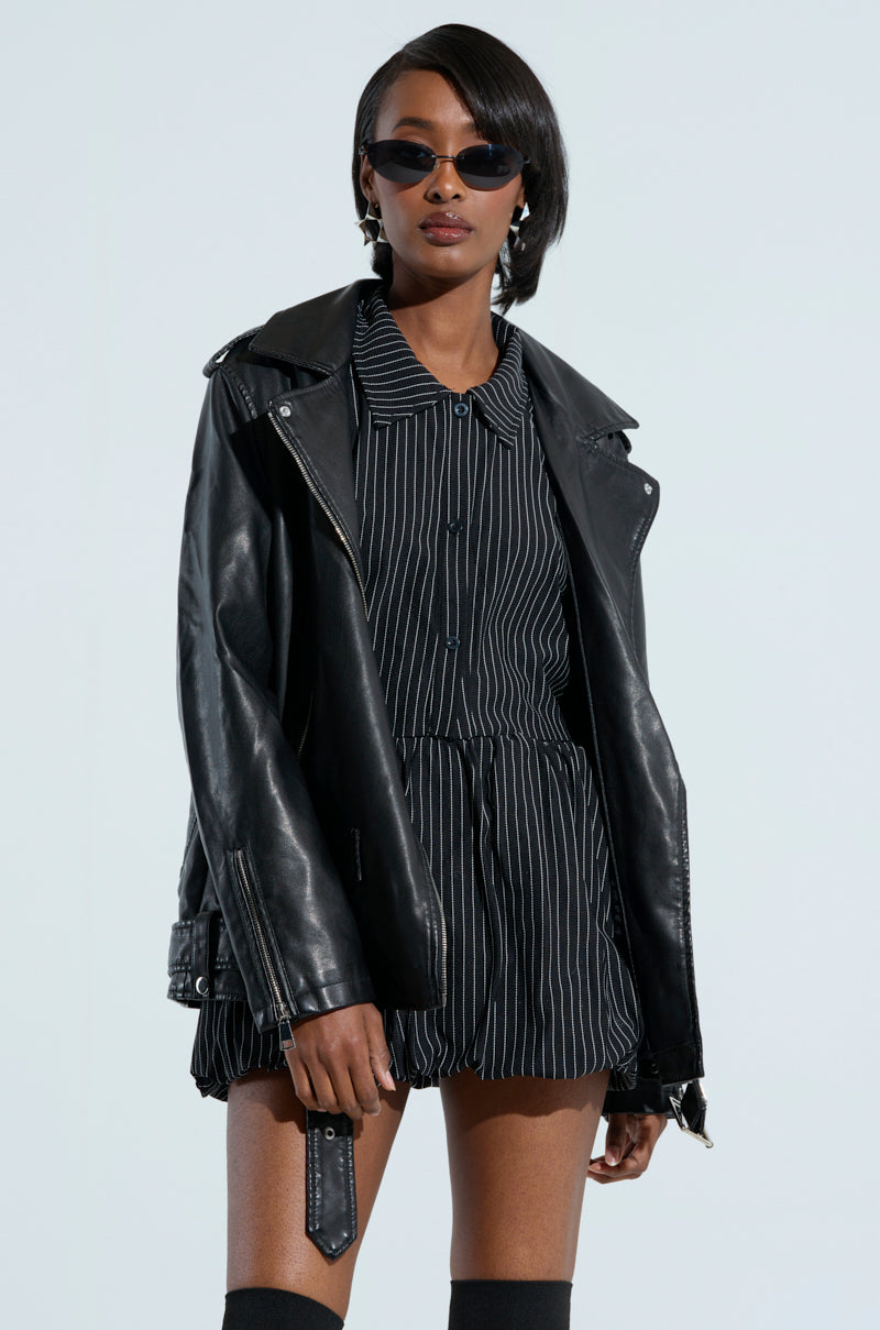 ON THE GO FUR TRIM MOTO IN BLACK