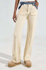 WORTHY OF LOVE CABLE KNIT STRAIGHT LEG PANT IN CREAM