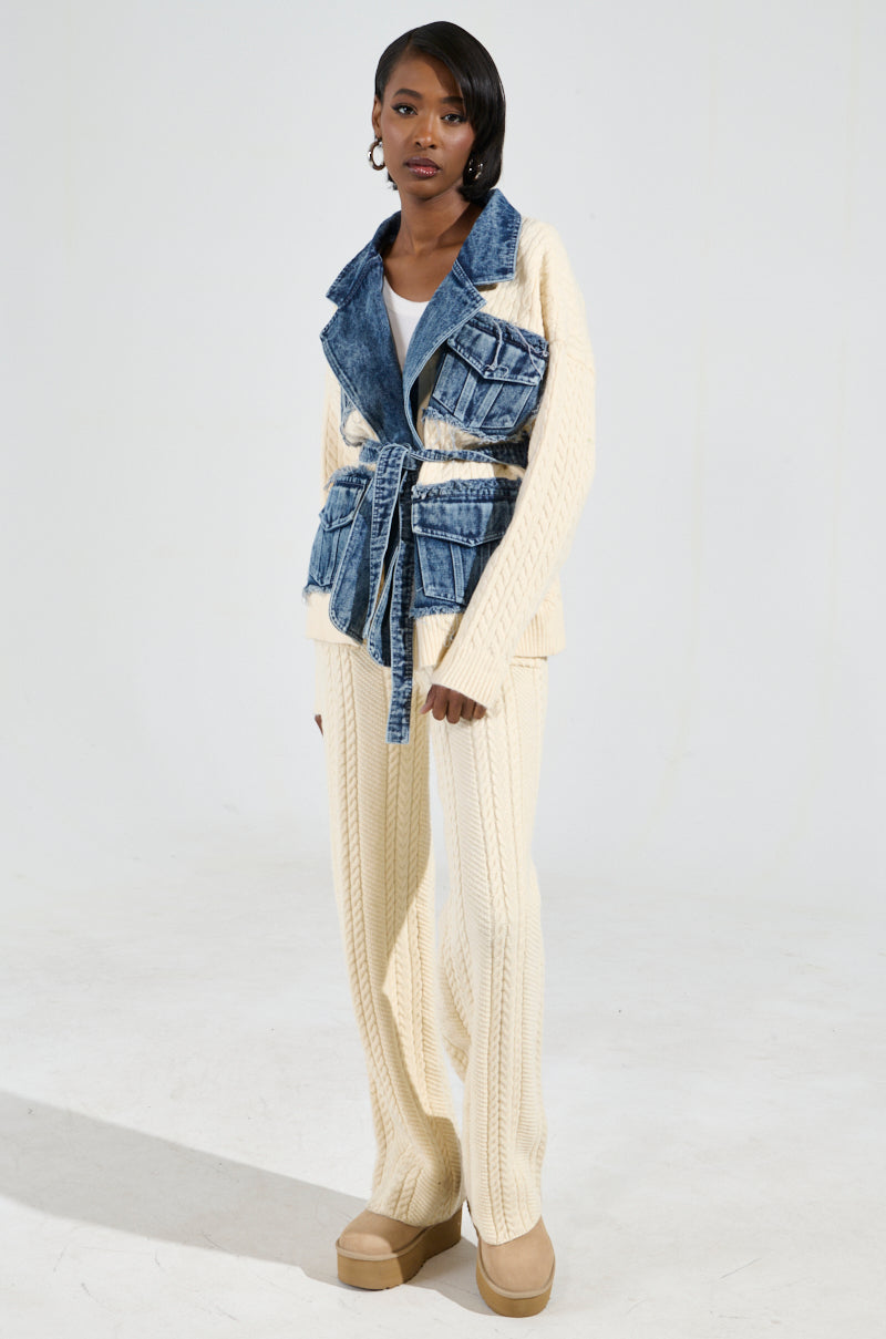 WORTHY OF LOVE CABLE KNIT STRAIGHT LEG PANT IN CREAM