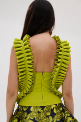 BAROQUE MOCK NECK TOP IN CHARTREUSE