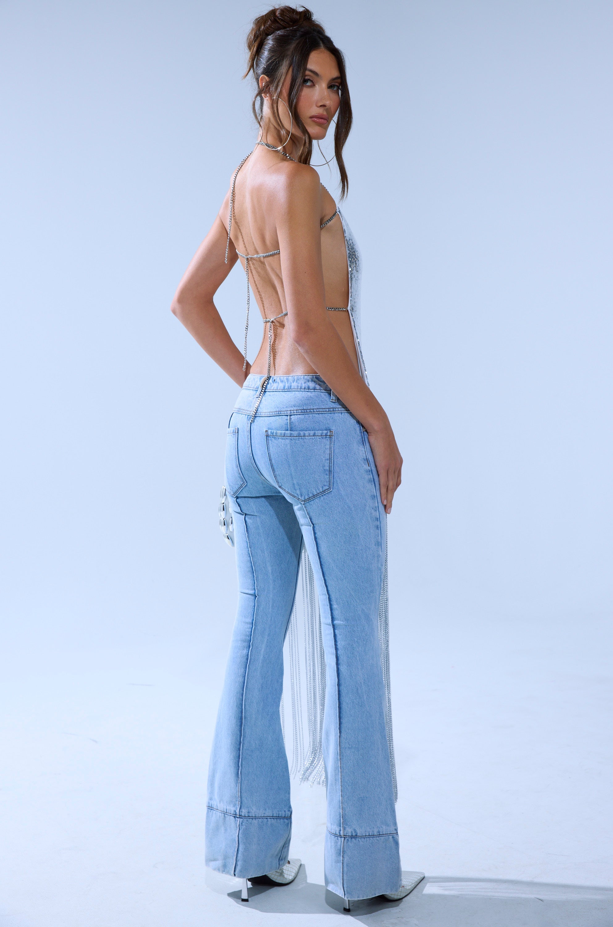 ONLY THINK ABOUT YOU SILVER RHINESTONE FRINGE TOP