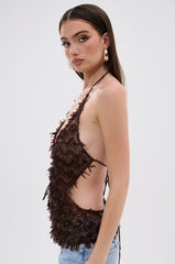 SEQUIN FRINGE QUEEN HALTER NECK BLOUSE