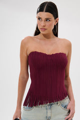 ACCORDION CORSET TOP IN BURGUNDY