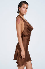 DOLLY SATIN MINI DRESS IN BROWN