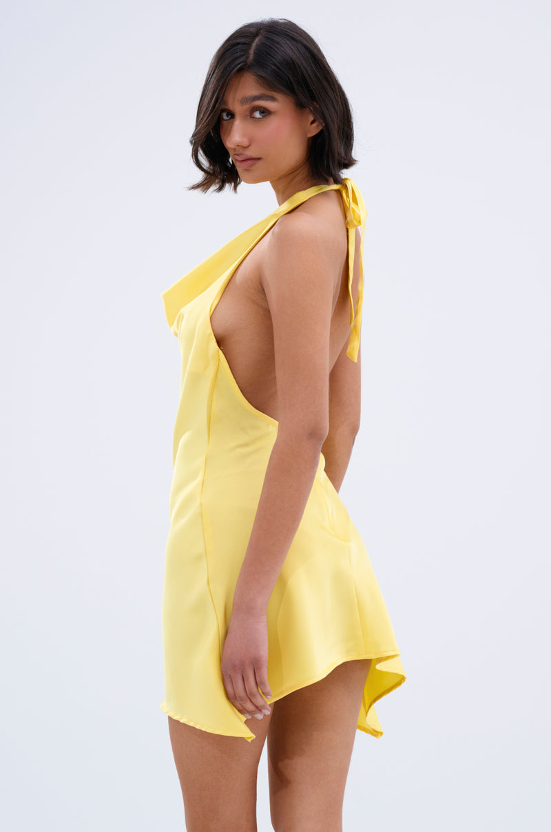 DOLLY SATIN MINI DRESS IN YELLOW