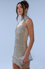WORK OF ART RHINESTONE MESH MINI DRESS