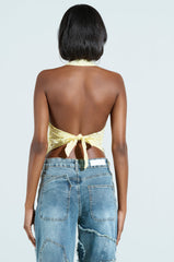 SHINE BRIGHT BABY YELLOW SEQUIN HALTER TOP