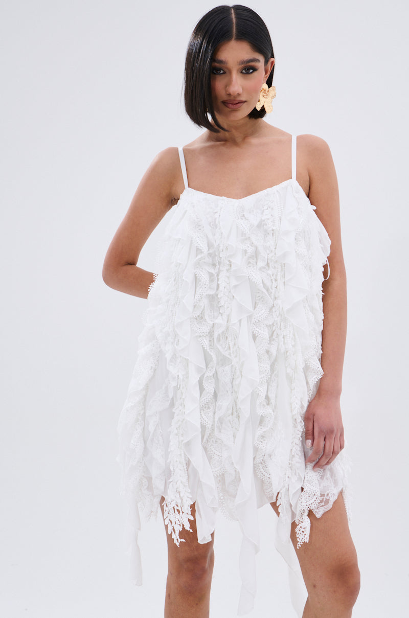 NEVER MET A GIRL LIKE ME RUFFLE MINI DRESS