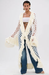 BORN LIKE THIS FRINGE DETAIL LONG CARDIGAN