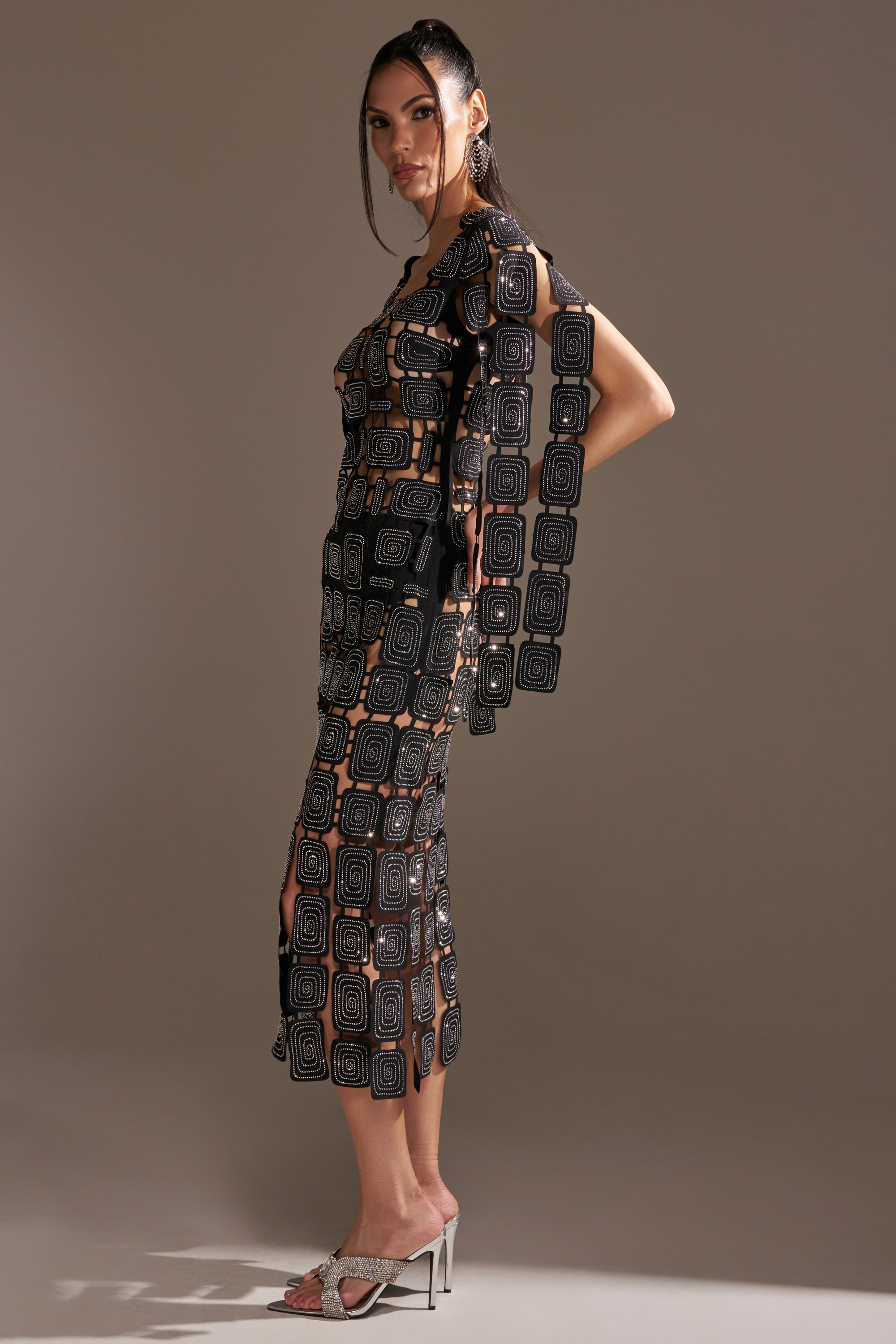 ONLY ONE OF ME RHINESTONE MIDI DRESS