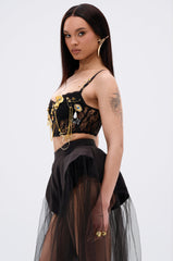 TWO FACED PIN DETAILED LACE TOP