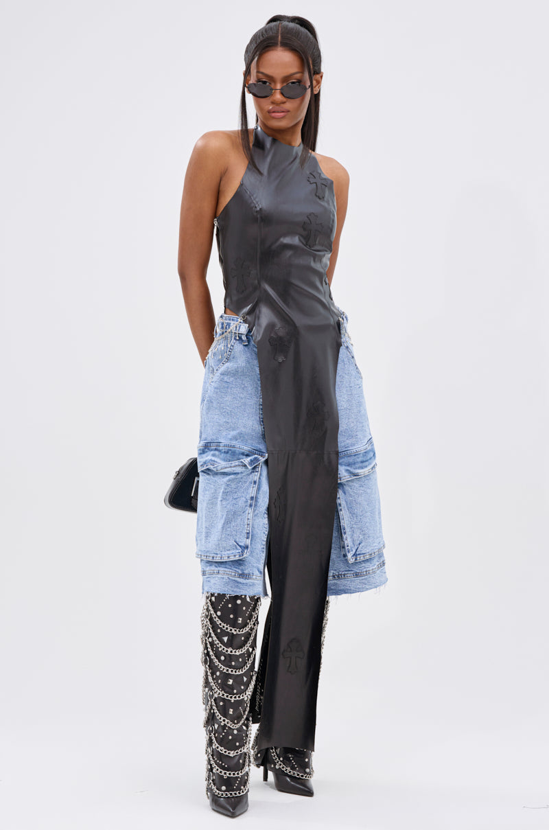 ADDIE FAUX LEATHER BLOUSE