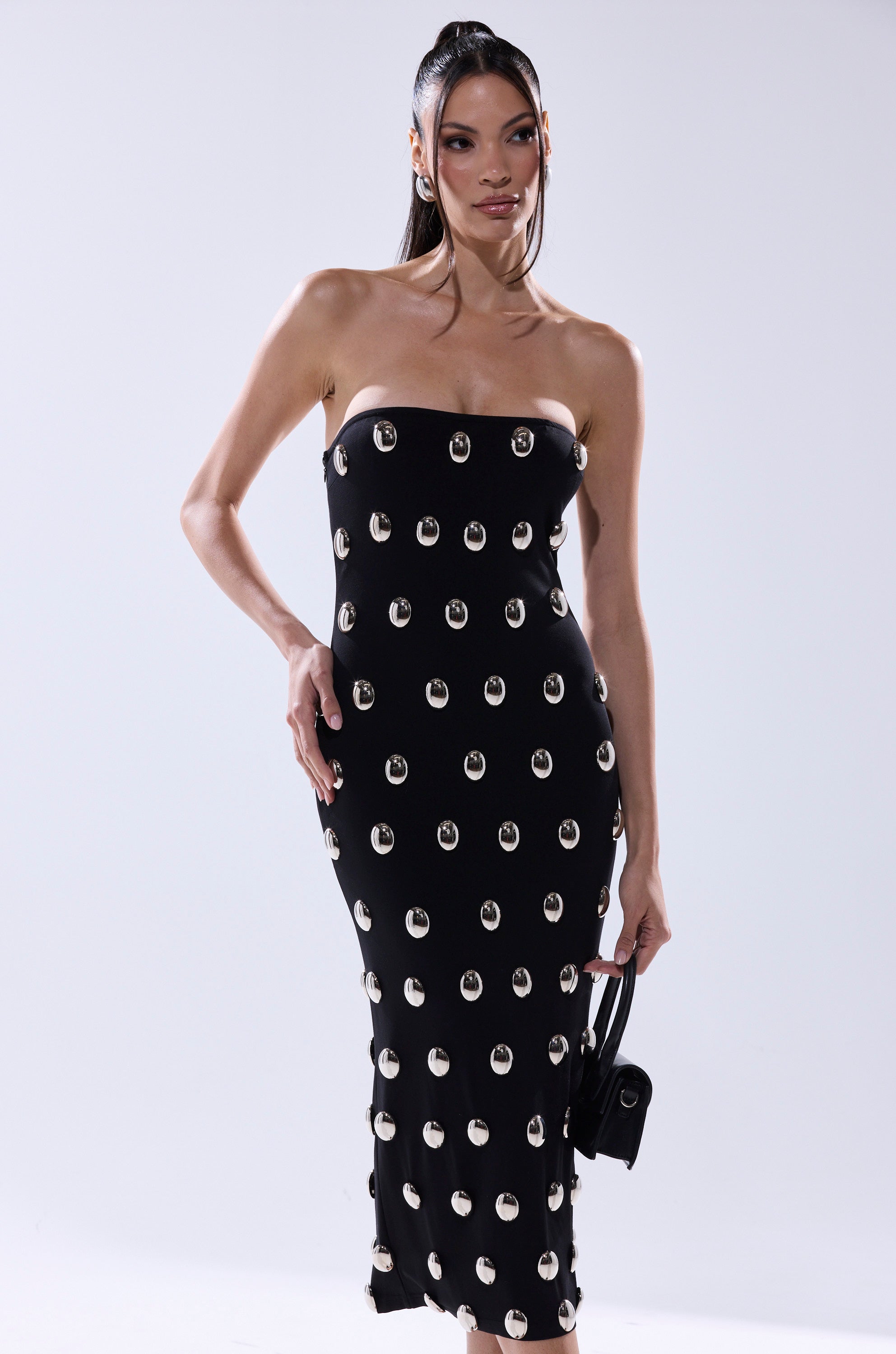 TIME AFTER TIME MIDI DRESS WITH METAL DETAILING