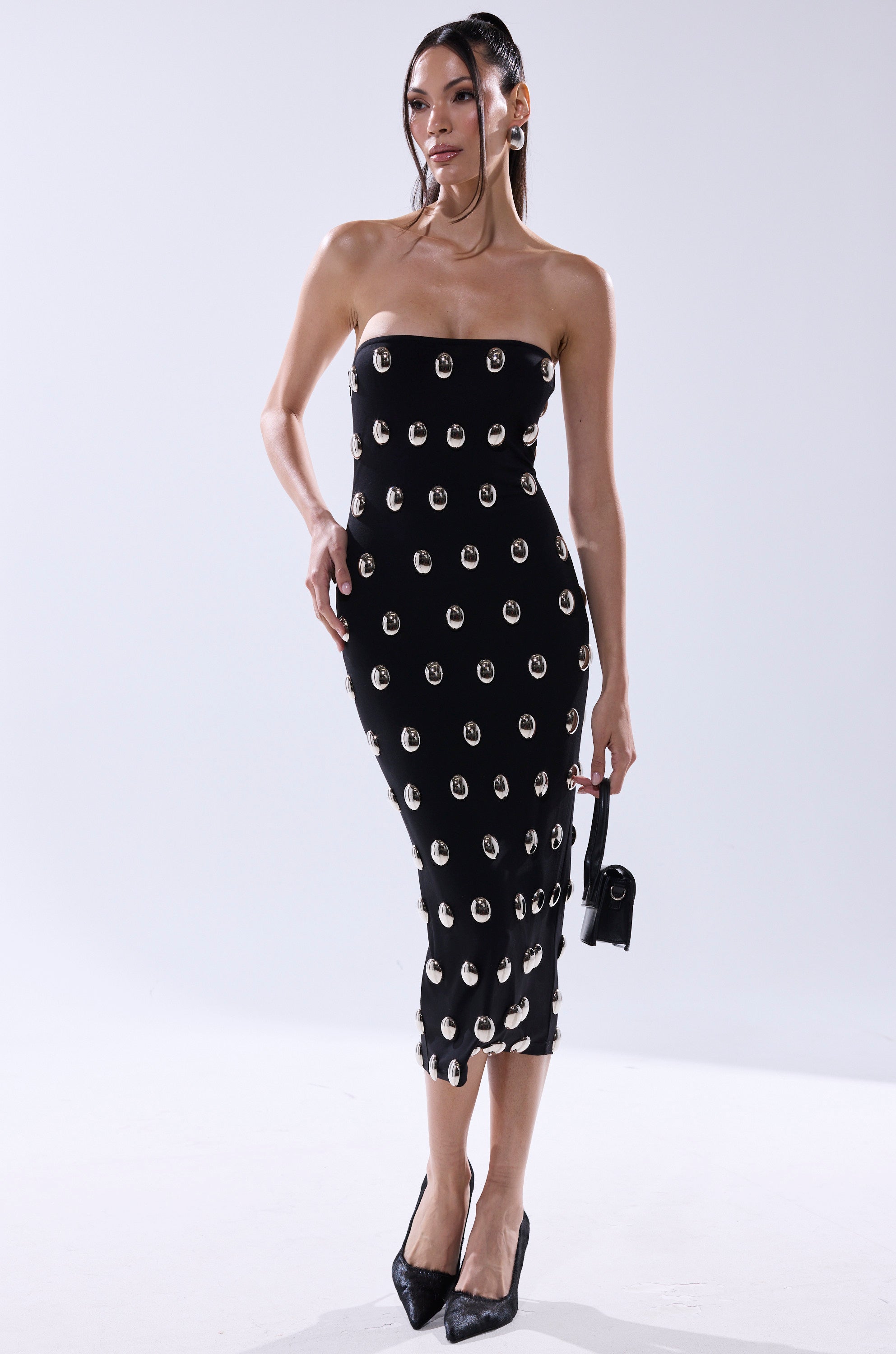 TIME AFTER TIME MIDI DRESS WITH METAL DETAILING