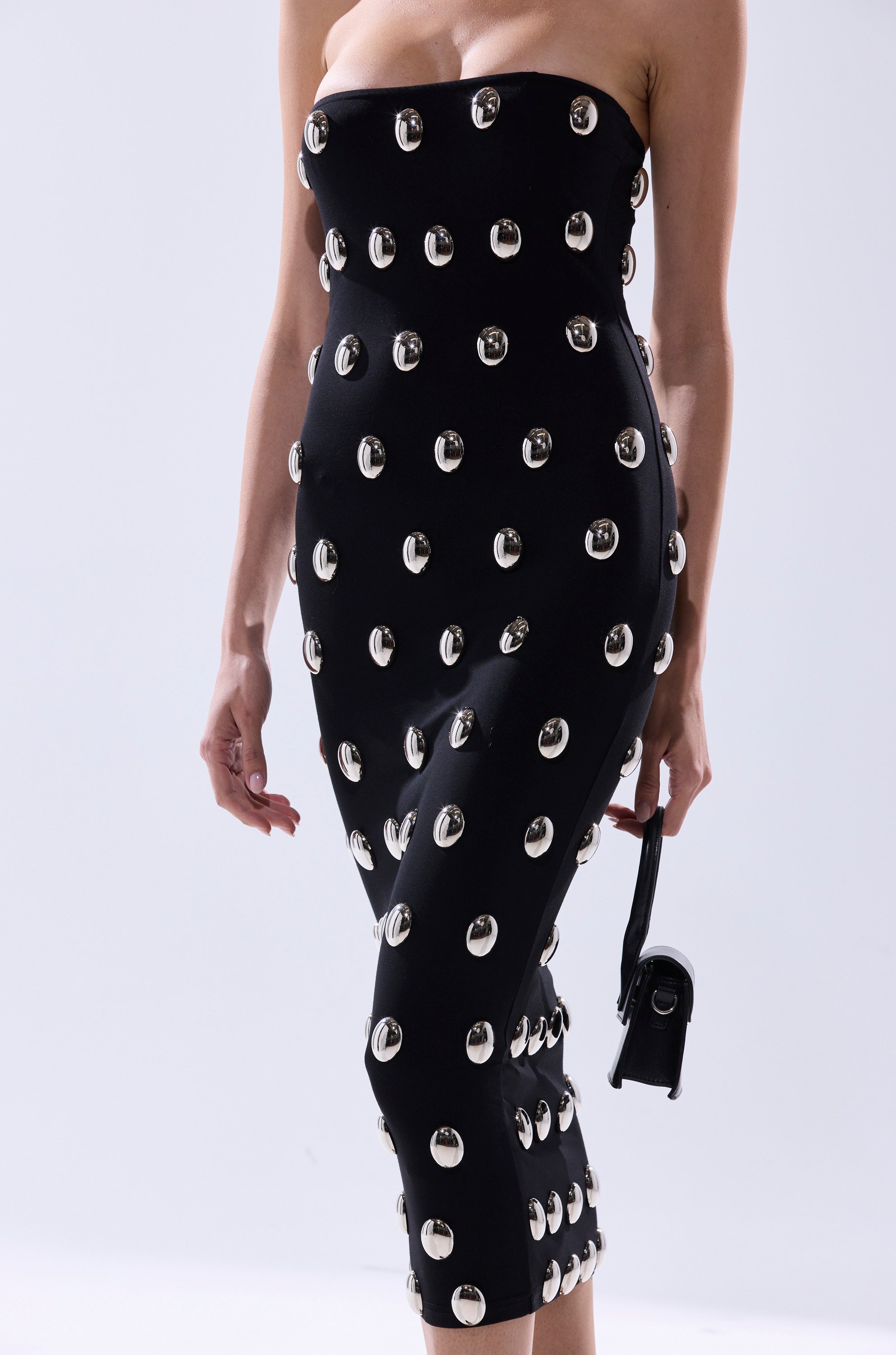 TIME AFTER TIME MIDI DRESS WITH METAL DETAILING