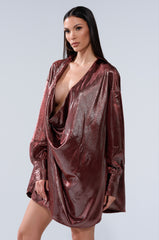 LENNON PLUNGING SATIN SHIRT DRESS