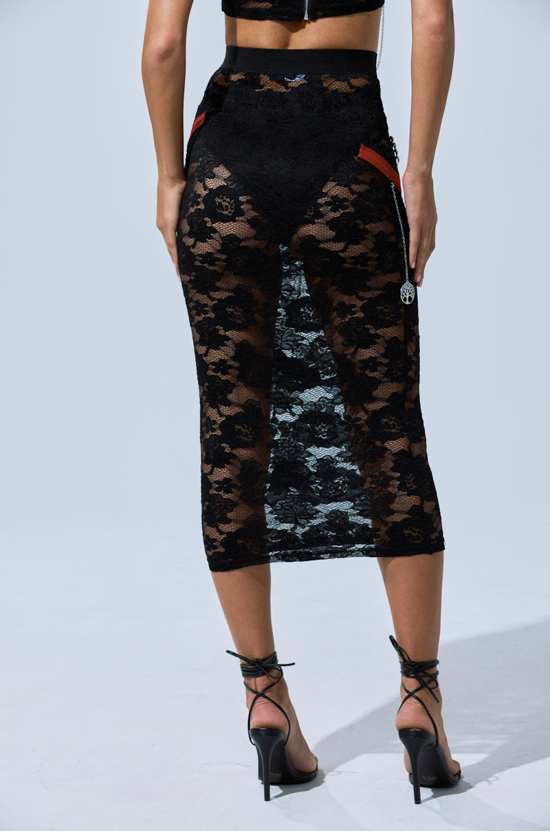 OMG LACE MAXI SKIRT WITH EMBELLISHMENTS