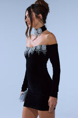 STAR OF THE NIGHT RHINESTONE MINI DRESS