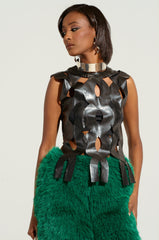 ON MY OWN WAVE CUT OUT FAUX LEATHER TOP IN PU