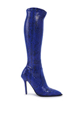 AZALEA WANG ZOFIA BLUE SNAKESTILETTO BOOT