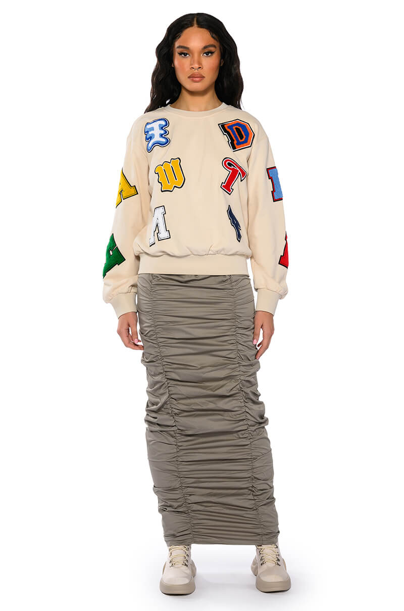 ABCDEFU PATCHWORK CREW NECK PULL OVER