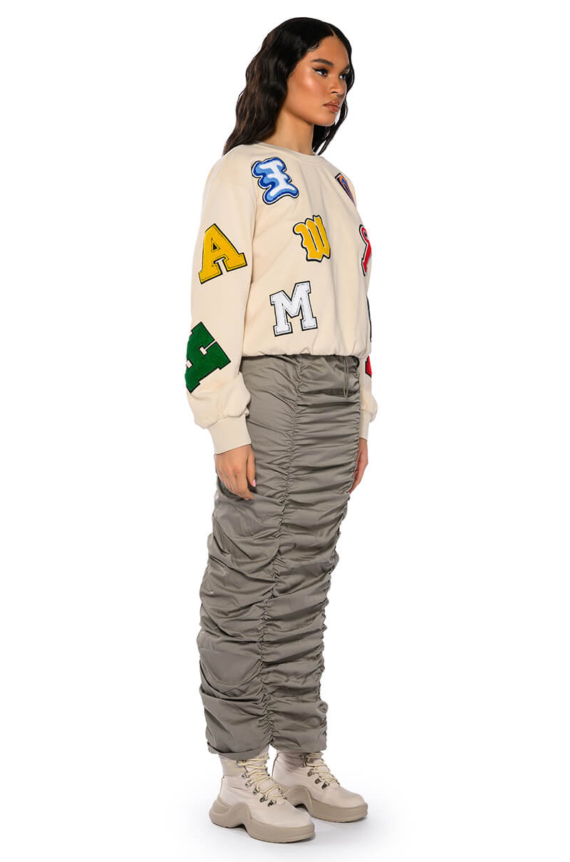 ABCDEFU PATCHWORK CREW NECK PULL OVER