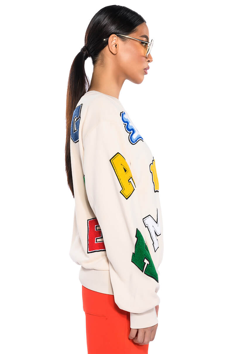 ABCDEFU PATCHWORK CREW NECK PULL OVER
