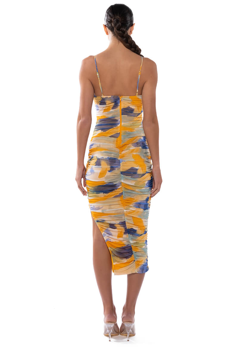 ABOUT TIME RUCHED MIDI DRESS