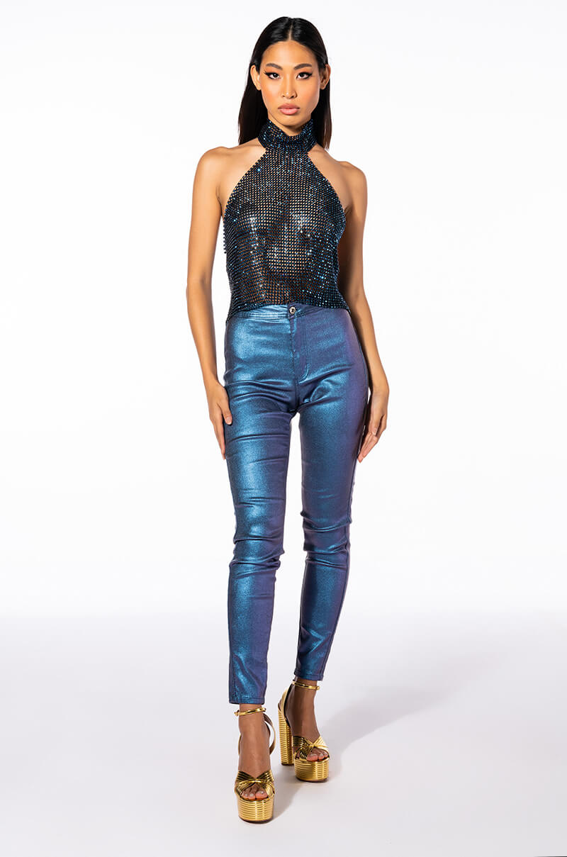 ABOVE ALL RHINESTONE HALTER TOP