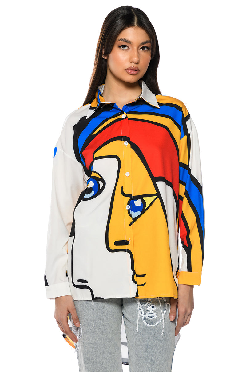 ABSTRACT ART MINI BUTTON UP DRESS